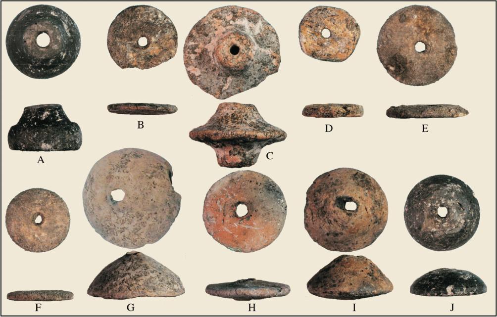 JOURNAL OF INDO-PACIFIC ARCHAEOLOGY 4 (4)) Figure 7: Sindle whorls from Non Ban Jak. A. cat. 5, A -4, B. cat. 7 C. cat. 7, B -, D. cat 485, burial 8, E. cat. 488, burial 8, F. cat. 489, burial 8, G.