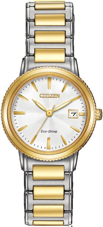 00 EW2352-59P Ladies Citizen Eco-Drive round gold-tone champagne dial, Swarovski crystal accents, date, 28mm case, WR, fold over clasp with EW2352-59P 375.