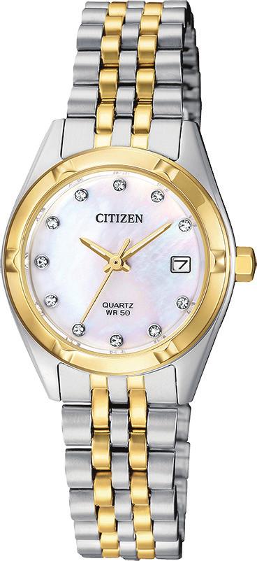 00 EK10-55A Ladies Citizen Quartz rectangular stainless steel case and bracelet, silver-tone dial,