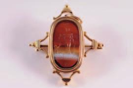 A 19th century gold and banded agate rectangular intaglio pendant/brooch