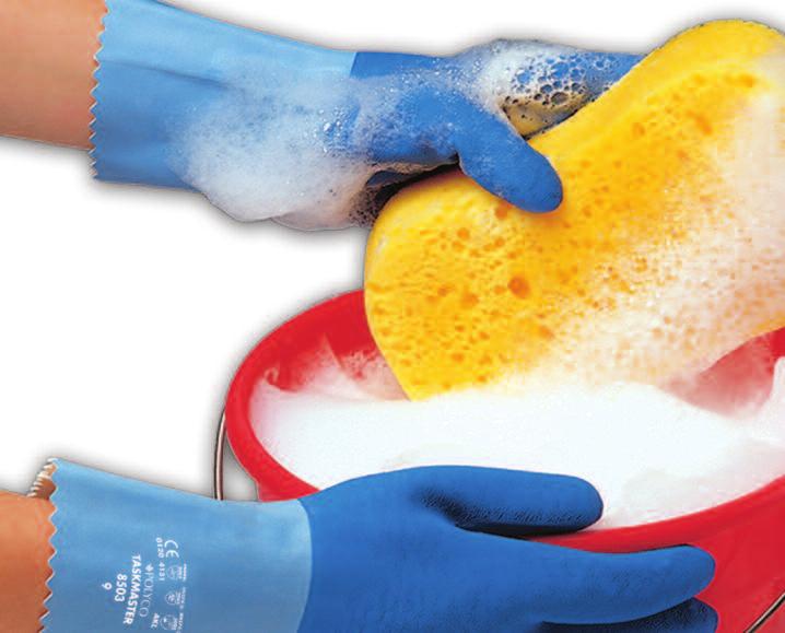 Taskmaster TM Durable Natural Latex Gauntlet with Cotton Interlock Liner CHEMICAL RESISTANT / JANITORIAL Superior Grip: Roughened surface on the hand for safer handling of both wet and dry objects.