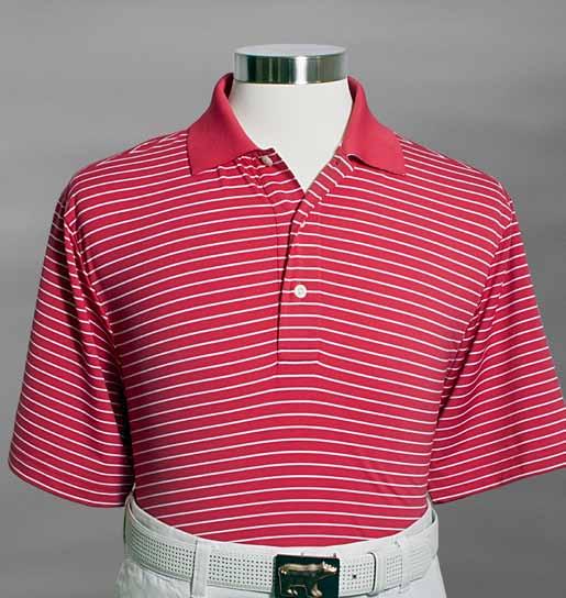 101319 Jersey Pin Stripe Polo Jack Nicklaus Performance 18 shirt is made of the finest fabric incorporating UV protection and Coolplus moisture management technology. 4.4 oz.