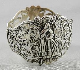 Lot of silver and plated collector spoons. Lot # 597 597 598 599 600 601 602 603 604 605 606 607 608 609 610 611 Peruvian hinged sterling silver filigree bangle.