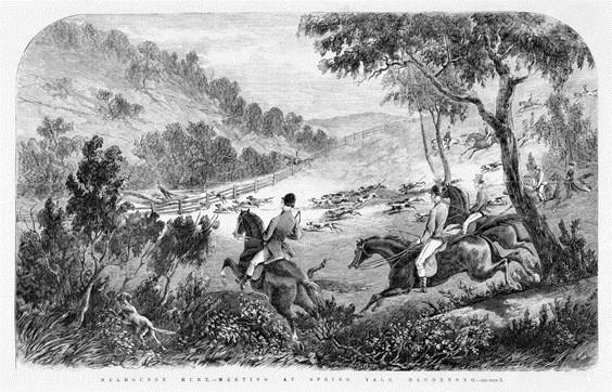 Page 2 Master of the game (cont.) Labassa lives Left: Wood engraving of Melbourne Hunt meeting at Spring Vale, Dandenong published in The Illustrated Australian News, 27 September, 1867.