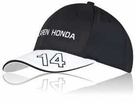 02 McLaren HONDA Official Fernando Alonso Cap Adult - Black This McLaren Honda Official Fernando Alonso Cap is made from super fine polyester yarn for comfort and breathable functionality.