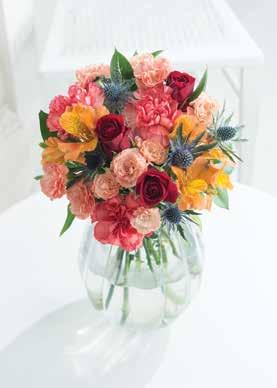 FLOWERS FOR ALL OCCASIONS Coastal Garden Contains red roses, eryngium, orange standard carnations, orange spray carnations, orange