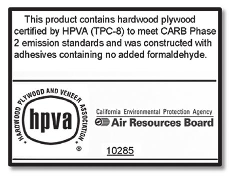 MDF should conform to ANSI A208.2-2009 (label designated with -F21 or -F11 for MDF > 8 mm thickness; -F21 or -F13 for MDF 8 mm thickness) or the CARB ACTM.