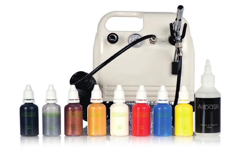 AIRBASE AQUA The Airbase Aqua range includes 8 essential water based colours, perfect for Body Art and for use in hair.