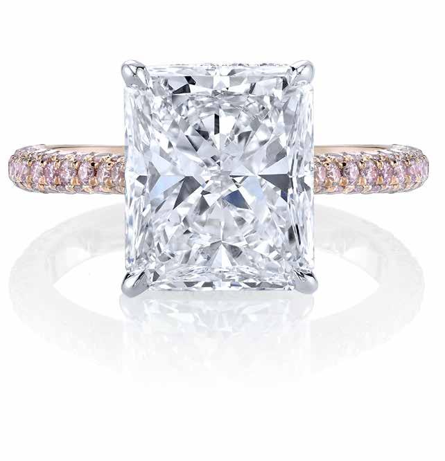 Chelsea Pink Two-Tone Ring in 18K rose gold and platinum set with one radiant-cut diamond, natural fancy Argyle pink pavé diamonds (total weight of approx. 0.