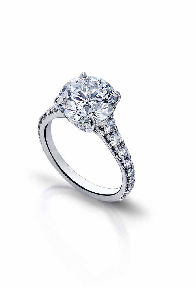 Round brilliant-cut white diamond Ring totalling 3.75 carats, crafted in platinum. POA. Emerald-cut white diamond Ring totalling 9.23 carats, crafted in platinum. POA. Radiant-cut white diamond Ring totalling 3.