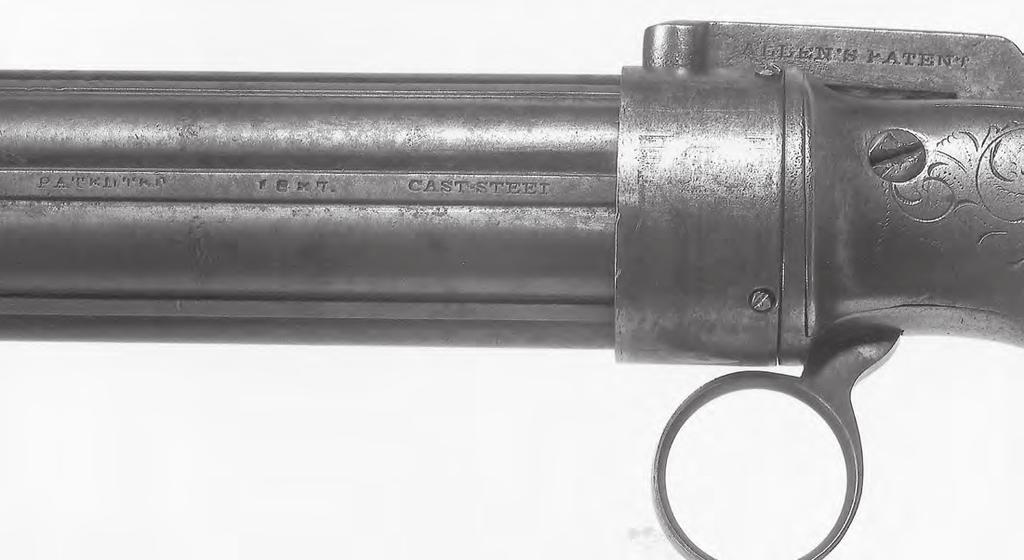 Figure 12. Detail showing markings, engraving, ring trigger and nipple shield of Allen Norwich pepperbox. Figure 13.