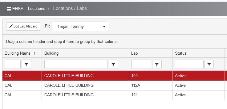 4. Highlight the lab of interest and double-click (see red arrow) or click on Edit Lab Placard button (see orange arrow). 5.