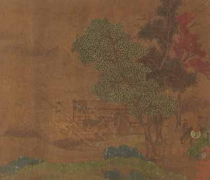 At the upper part a pair of magpies can be seen amidst a fruit-laden tree with red berries. Signed on the left side with two artist seals.