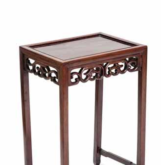 300,- Starting price EUR 150,- 152 A RECTANGULAR WOODEN CHILONG FLOWER STAND, QING DYNASTY Made of several jointed pieces of darker hardwood, likely Hongmu, with a good patina China, 19 th