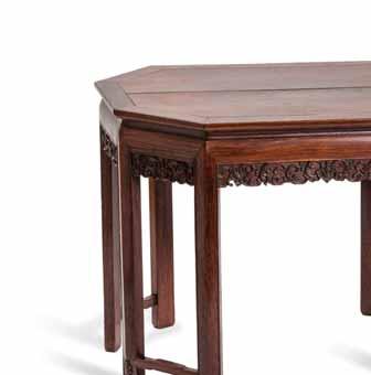 153 AN OCTAGONAL WOODEN SIDE TABLE, QING DYNASTY Made of several jointed pieces of hardwood, likely Hongmu, with a good patina China, 19 th earlier 20 th century