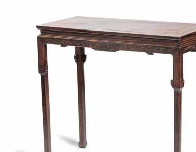 before the 1930s Estimate EUR 300,- Starting price EUR 150,- 154 AN RECTANGULAR WOODEN HIGH TABLE, QING DYNASTY Made of several jointed pieces of darker hardwood,