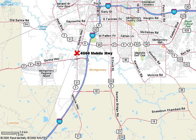 Map to Montgomery Stockyard: 4500 Mobile Hwy.