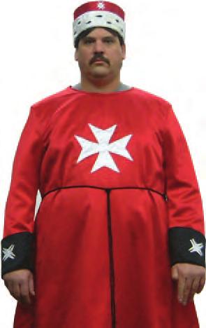 KT 814 Order of Malta surcoat or underrobe. Made of red satin with white maltese cross on front, black cuffs with regulation trim.