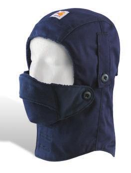 neckline Face mask pulls down below the chin when not needed Flat-seam, 2-ply construction enhances comfort and warmth Carhartt FR label sewn on back eets the performance requirements of NFPA 70E 2)