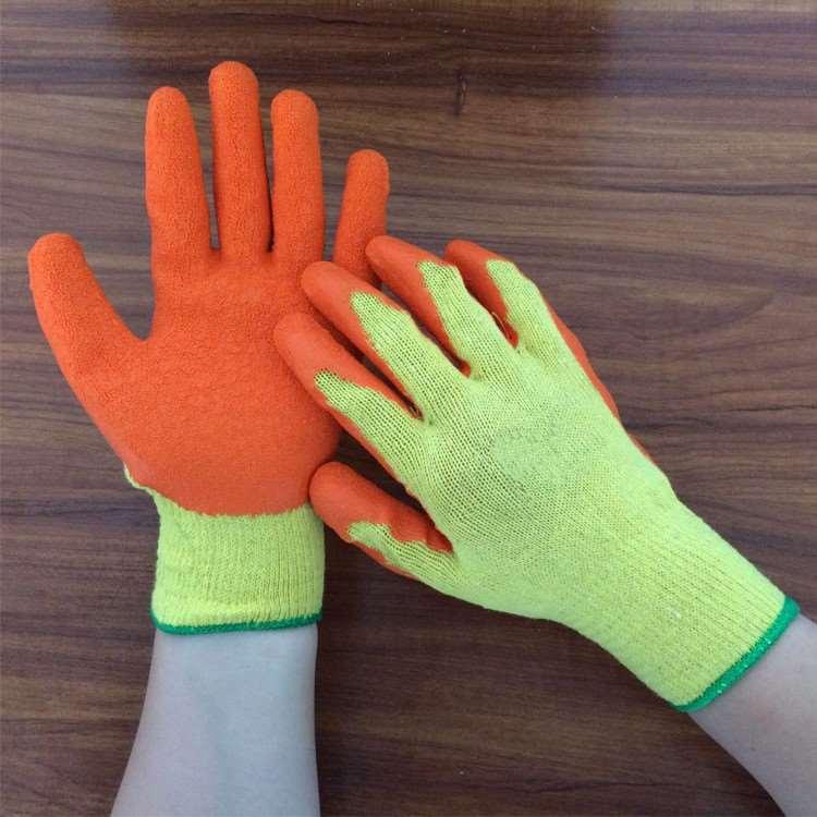 crinkle latex coated polycotton woking gloves Amarilo con naranja