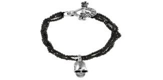 MOTIF BRACELET Q40-5306 3 Strand Black Spinel Bracelet w/ Silver Skull &