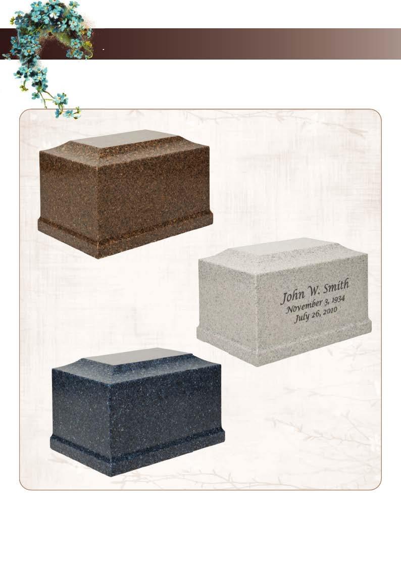 Rushmore Cast using manufactured granite with quartz accents, the Rushmore Urns are durable as well as attractive. a. c. a. Rushmore Adult Tuscany Brown 951100 Rushmore Adult Mist Grey 951101 c.