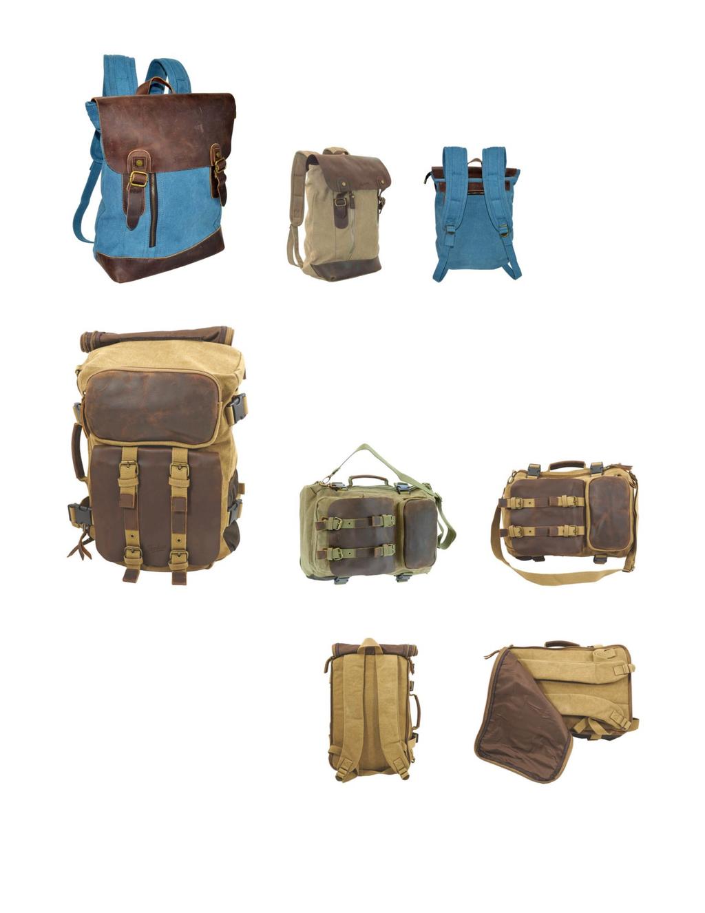FL#4-507-2Z Canvas backpack with brown oily cow pull up leather flap and accents.