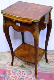 142. Brass and Ormolu mounted Rosewood & Marquetry 2 tier Side Table fitted with Writing