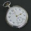 Lot: 377 Lot: 382 Rare Hebdomas eight day square nickel cased lever pocket watch, the dial with Arabic numerals over the visible balance, the back cast in relief with Jesus Christ wearing the crown