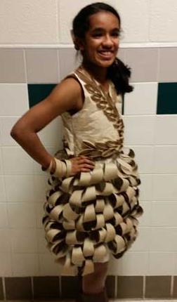 Newspaper dress by Nicole Morgan Pina, an eighth grader at Wood Middle School, OR, in 2010. The Oregonian.