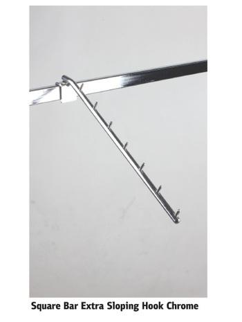 Square Bar Face Out Hook Chrome 140076 Square Bar Extra Sloping Hook Chrome 140067 Excellent way for forward facing products such as clothing to be shownoff.