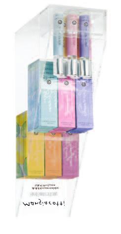 Spray Starter Program includes acrylic display, one case of each fragrance and 6 free testers to help offset cost of
