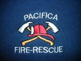 Pacifica: Cold weather jacket solid dark blue, crossed axes upper left breast, last name embroidered on right breast in ½ inch white block letters.