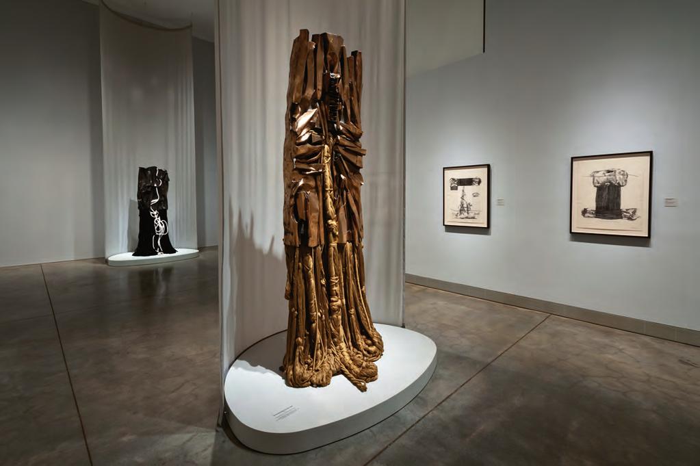 View of Chase- Riboud s exhibition at the Philadelphia Museum of Art, showing All That Rises Must Converge/Gold, 1973 (foreground), Malcolm X #13, 2008 (background), and, on wall, Chevalier de
