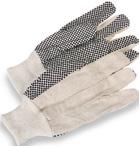 Men s PV otted anvas Gloves Provides a firm grip for materials handling, and shipping and receiving. White canvas glove with knit wrist cuff.
