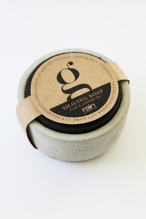 SHAVING SOAP CLAY & CASTOR OIL An olive oil soap packaged in a ceramic/cement pot, ideally to be used with a shaving brush for the ultimate shaving experience.
