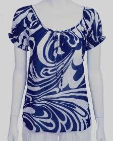 at the bust) with adjustable draw string Size: S (10-12), M (12-14), L (14-16) Colour Options: Aqua & white (kaleidoscope print); Navy & white