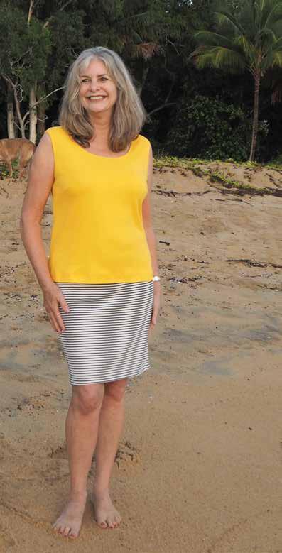 (Shown in Yellow) PS- 03 SHORT SKIRT Striped Short Skirt, Full Elastic Waist, Slim line Shape. Available in Wide Navy Stripe, Narrow Navy Stripe.