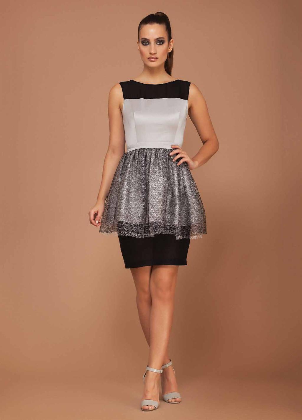 Italian cotton blend silver layered dress with black and silver textured
