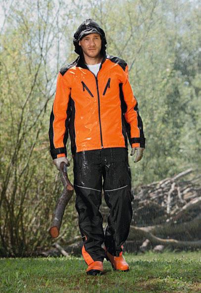 ADVANCE weatherproof clothing Made of extremely hardwearing, bi-elastic material anthracite and orange colour, very supple, most seams sealed watertight.