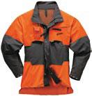 Anthracite and high visibility orange colour, softshell collar, comfortable stretch insert on the back, preformed elbows, elasticated wristbands, good breathability with ventilation zippers under the