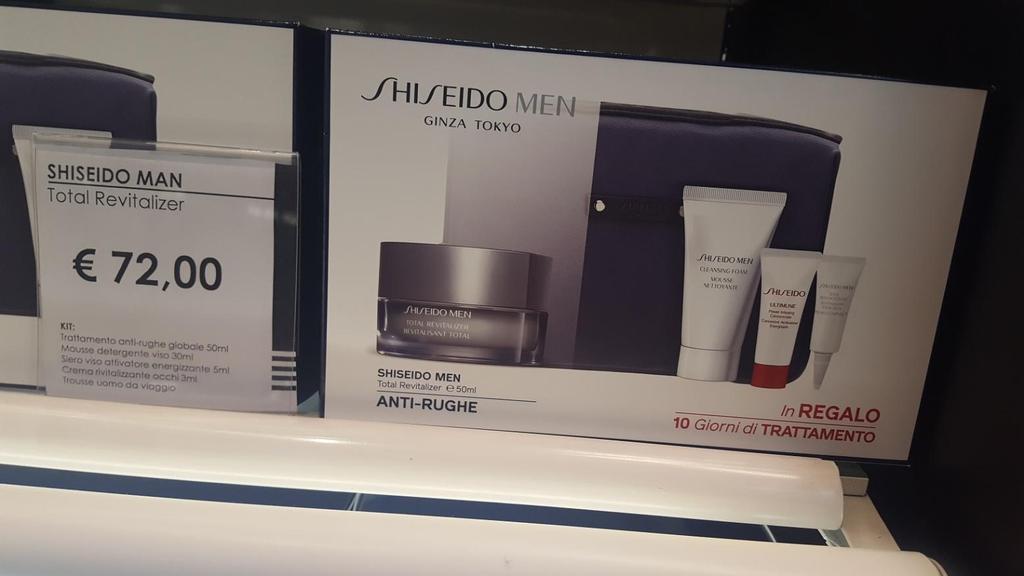 Shiseido - Men 1. Two tone wash bag with Total Revitalizer gift set 2. Purchase for 72 euros 3.