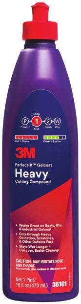 While ideal for three-step processes, its high gloss results can be protected with 3M Perfect-It Boat Wax after compounding for an easy two-step finish. Part No.