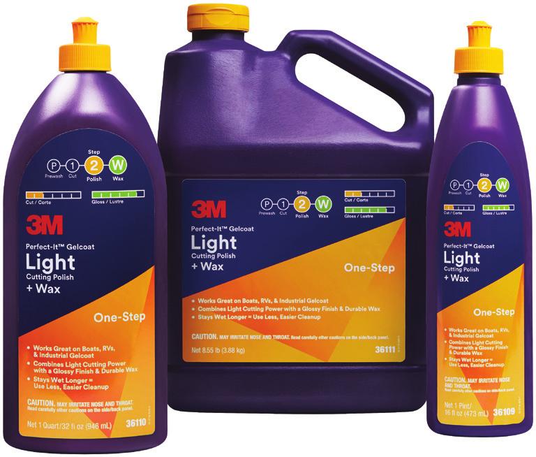 3M Perfect-It Gelcoat Medium Cutting Compound + Wax works great on boats, RVs, and industrial gelcoats.