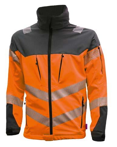 centres Segmented Reflective Stripes 3 SOFTSHELL JACKET Two-coloured stand-up collar with built-in hood and fold-down visor fastener strip with