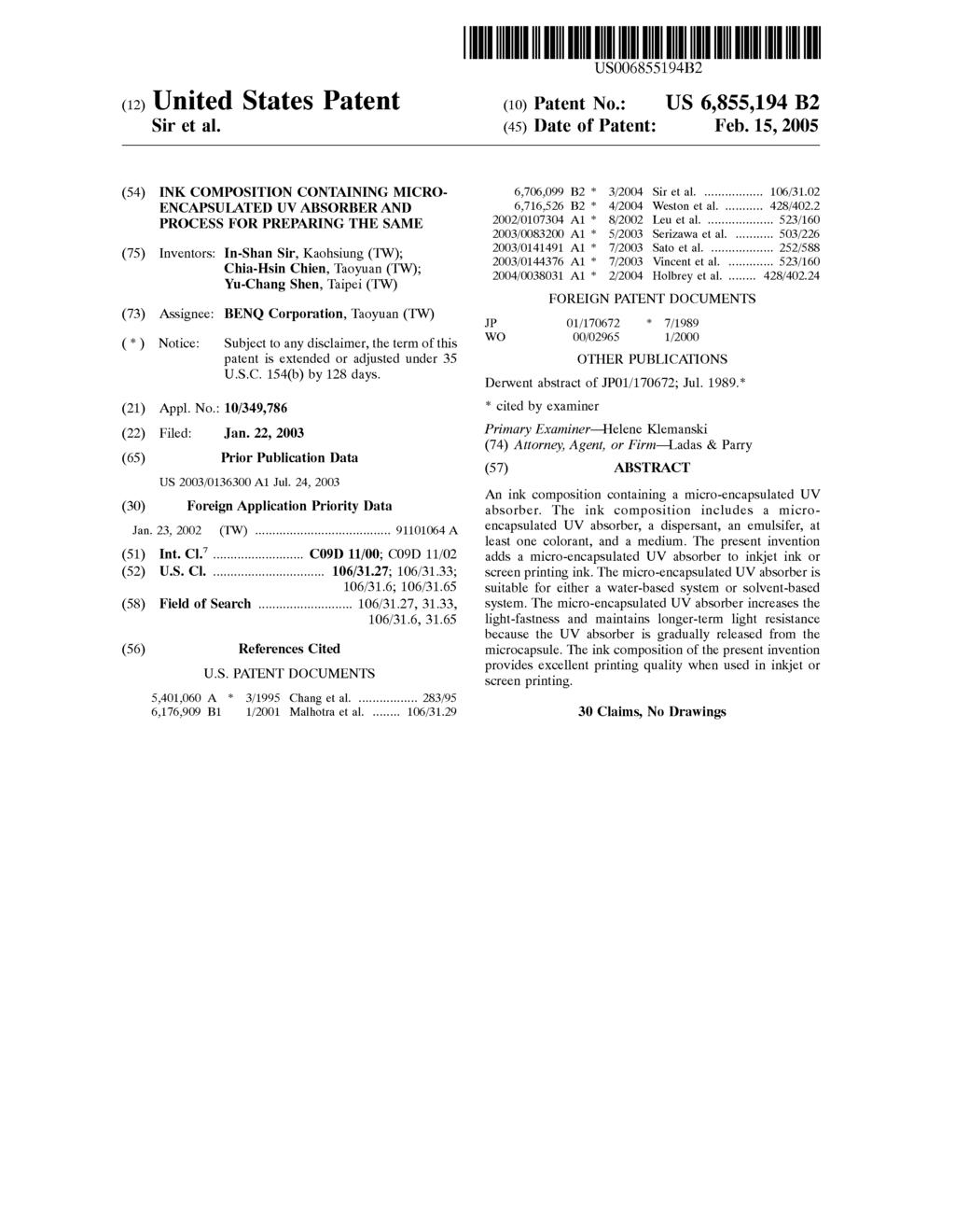 (12) United States Patent Sir et al. USOO68194B2 (10) Patent No.: () Date of Patent: Feb.