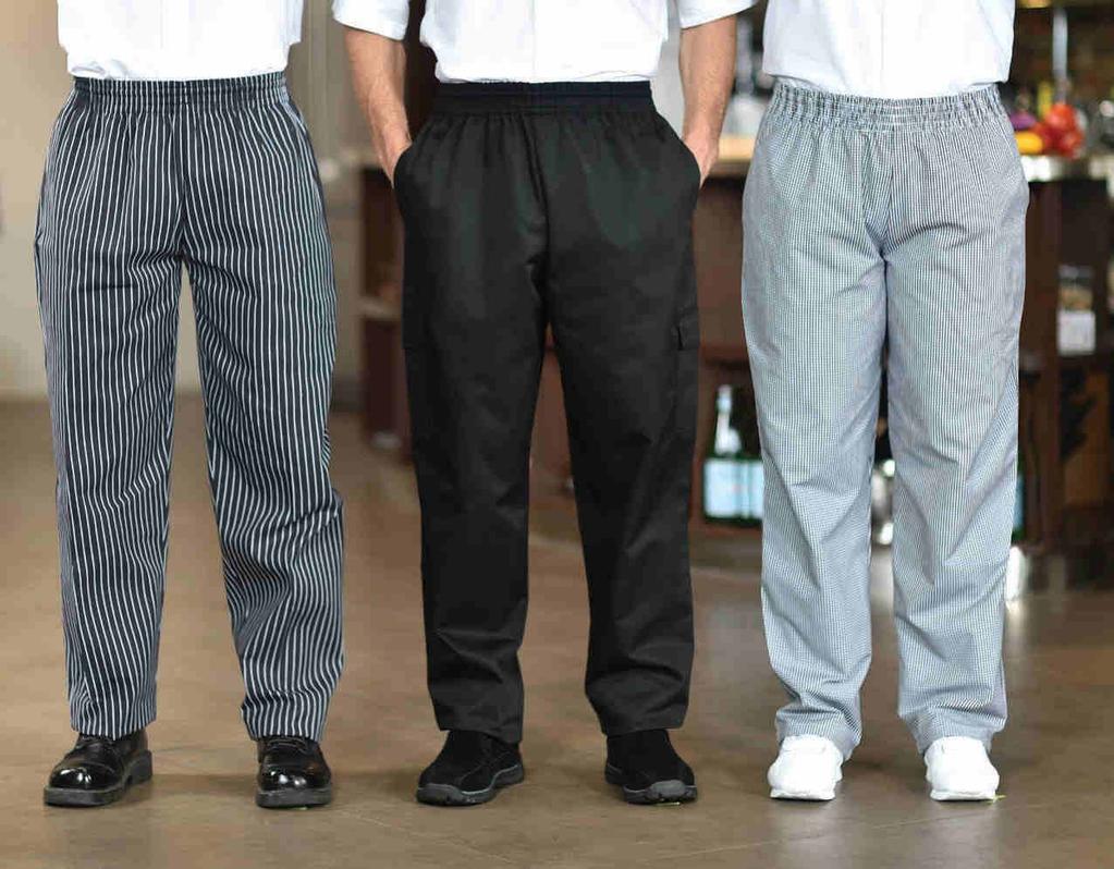 BAGGY CHEF PANTS Poly/Cotton Baggy Chef Pants This style s baggy cut with elastic waist and drawstring closure is specially tailored to offer greater comfort and style.