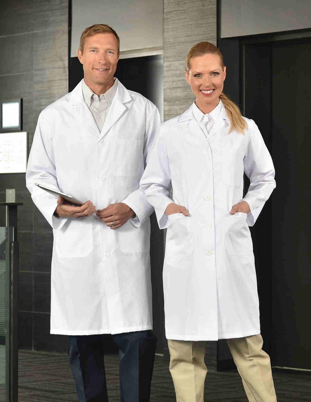 LAB COATS 6100 / 6102 6185 Men s lab Coats 100% Cotton Sizes range from XS-5XL. 8 oz. Cotton Twill. 6102 Button Closure with Three-Outside Pockets Available in White only.