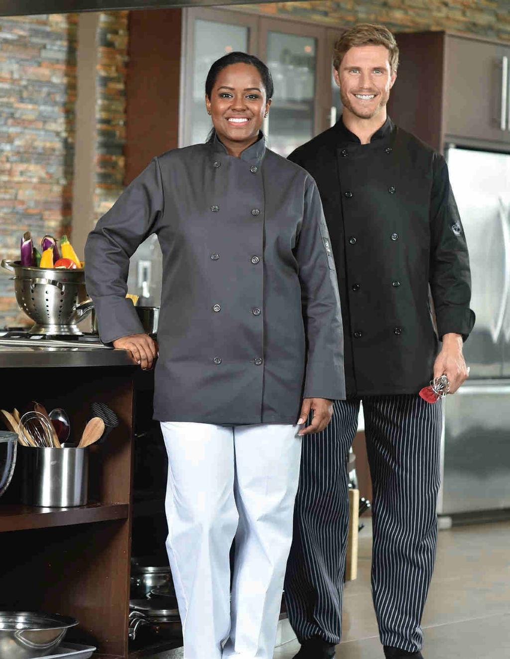 CHEF COATS 5353-BK Coloured Chef Coats Providing an elegant look, these Twill Fabric chef coats provide a crisp presentation.