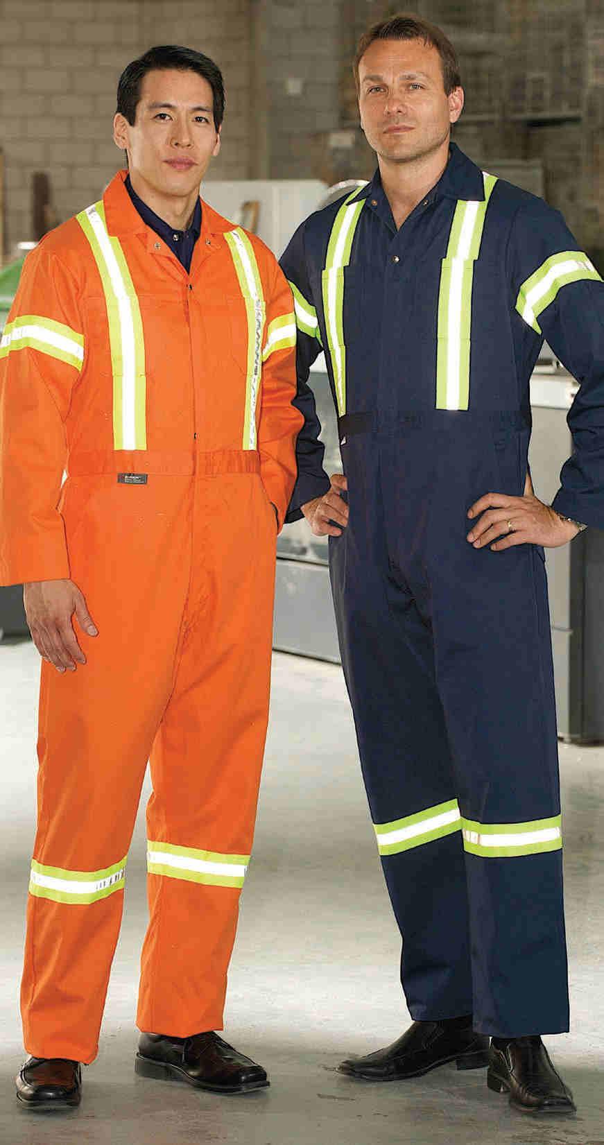 COVERALLS 2 Reflective Tape Coveralls Bright two-tone reflective stripes on front, back, pant-legs and sleeves to maximize visibility.